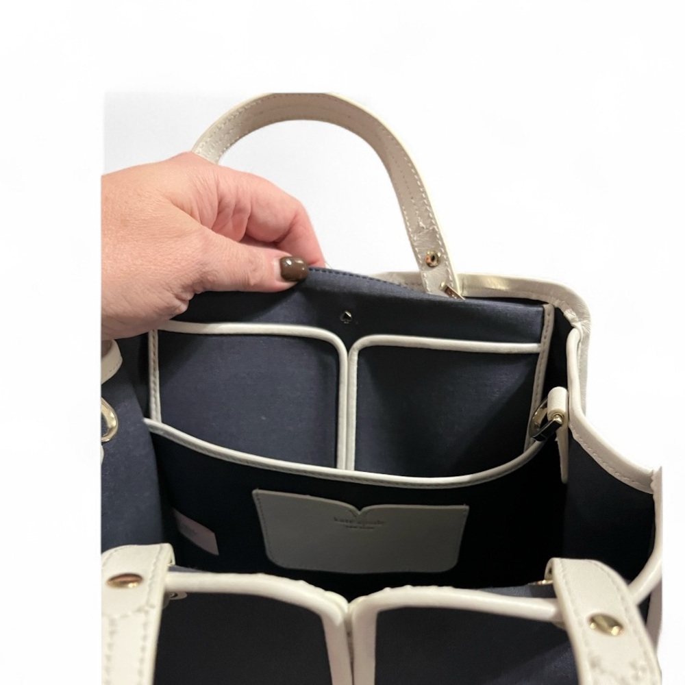 Kate Spade Sam Medium Canvas Plunge Satchel in Denim & White - Picture 13 of 13